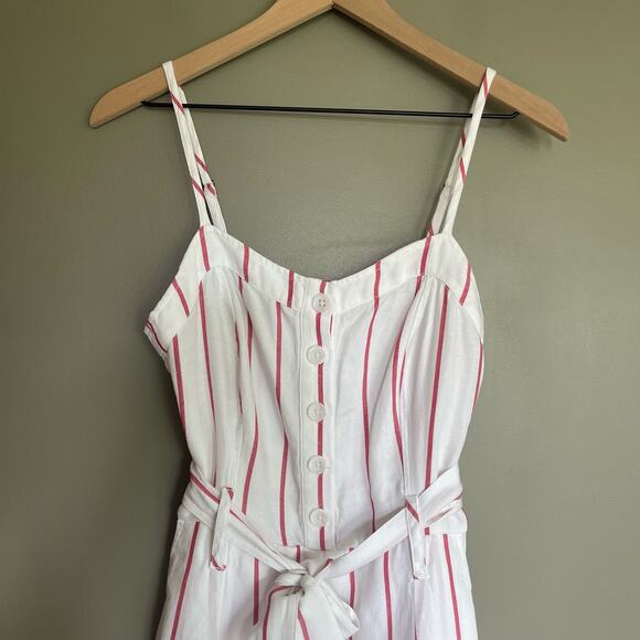Rails Harper‎ Jumpsuit Size XS White Red Reef Stripe Belted Tie-Waist Lyocell - Picture 4 of 16